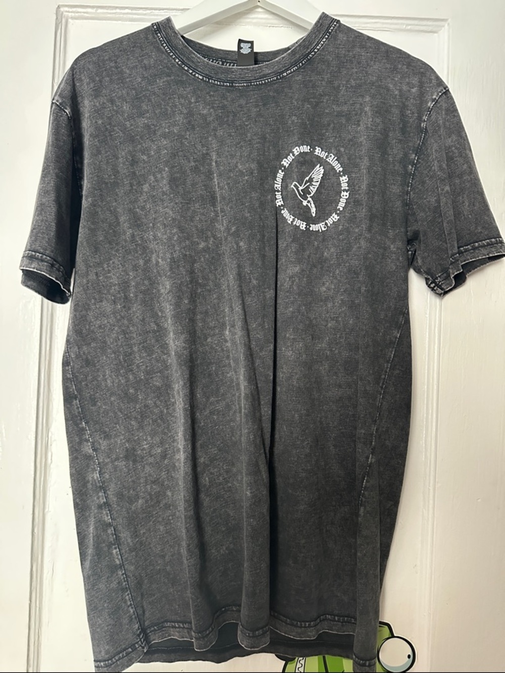 Men's Washed Black Graphic Tee with Dove Chest Emblem